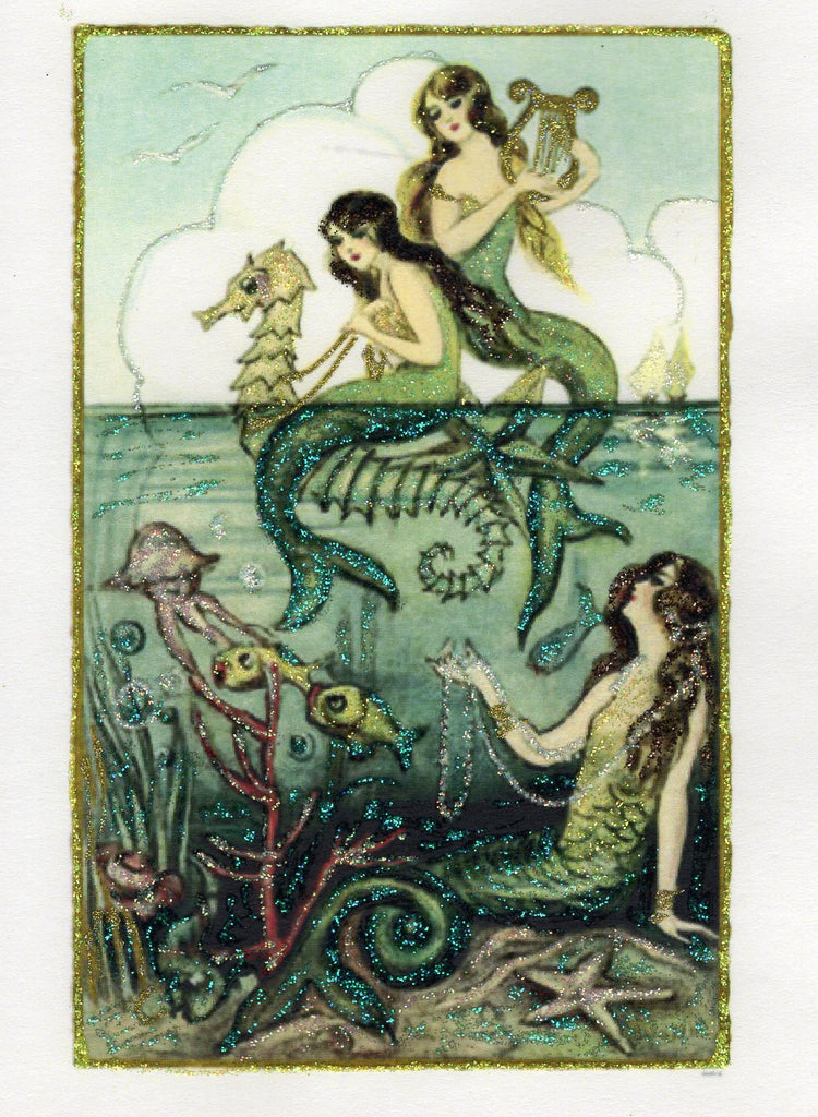 Above the Sea ~ Mermaids 5x7 Glitter Card