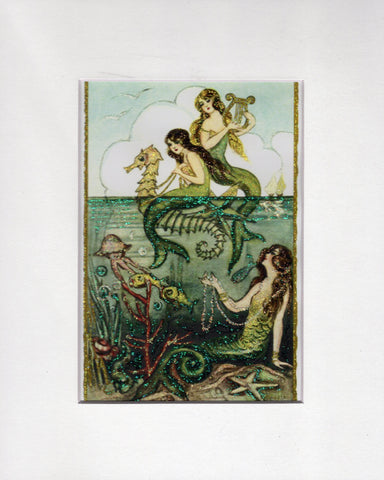 Above the Sea ~ Mermaids 5x7 Glitter Print in 8x10 Mat