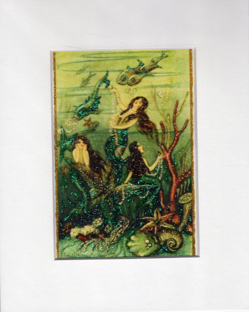 Under the Sea ~ Mermaids 5x7 Glitter Print in 8x10 Mat