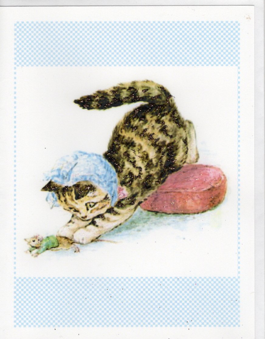 Miss Moppet Catches Mouse Glitter Card
