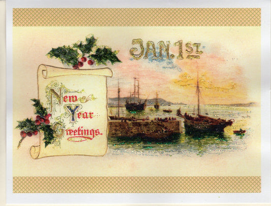 Nautical New Year Greetings Glitter Card