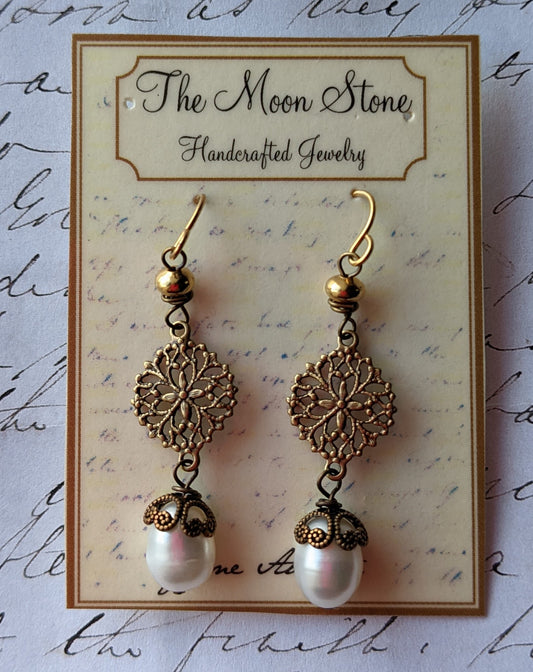 Filigree Pearl Blossom Drop Earrings