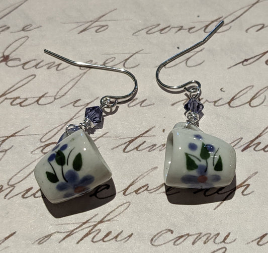 Purple Floral Mini Mug Earrings