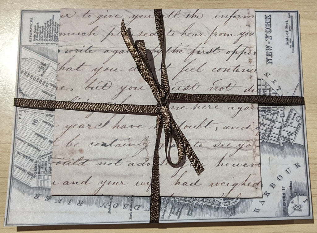 Dear Sir...Coming to America 1843 Letter ~ Reproduction of 1 Letter & Mini Map of New York Card