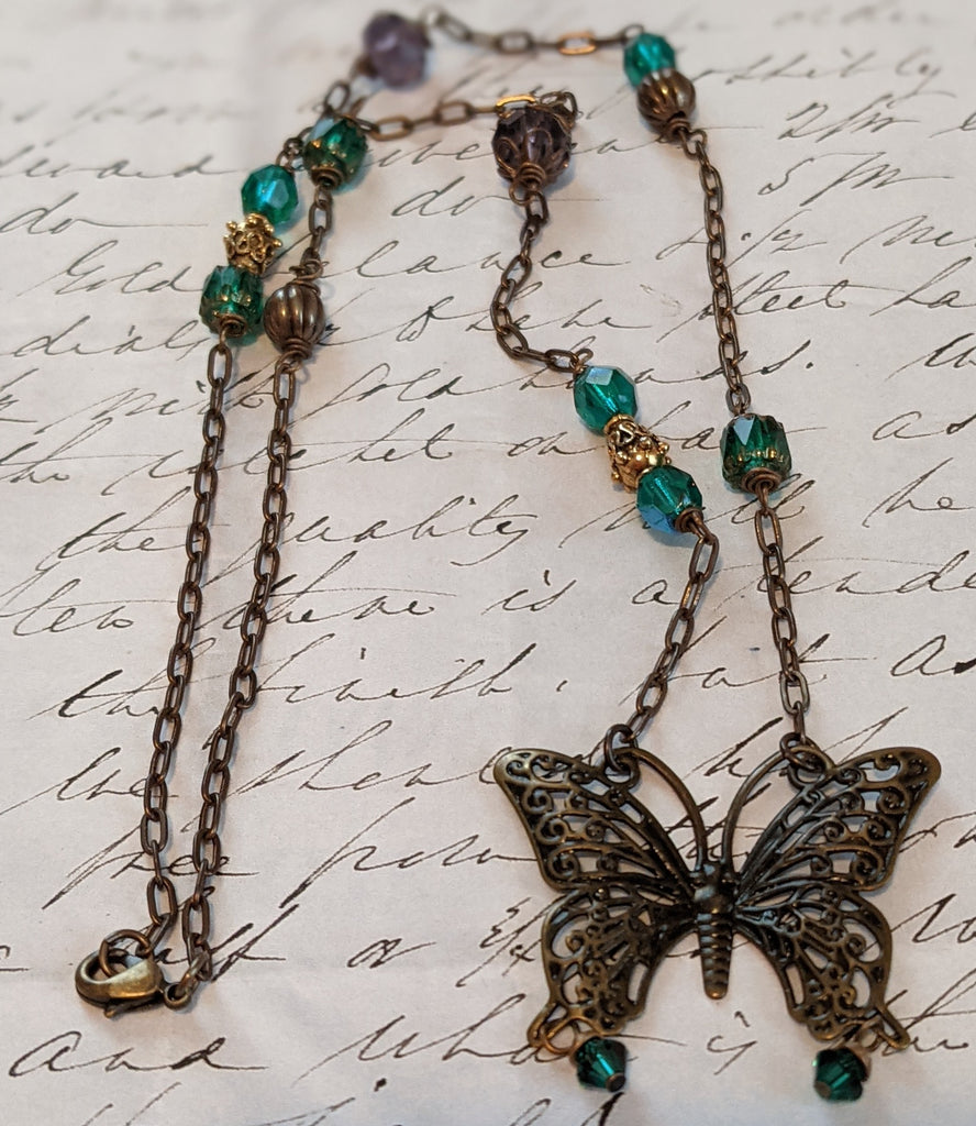 Victorian Brass Butterfly Necklace
