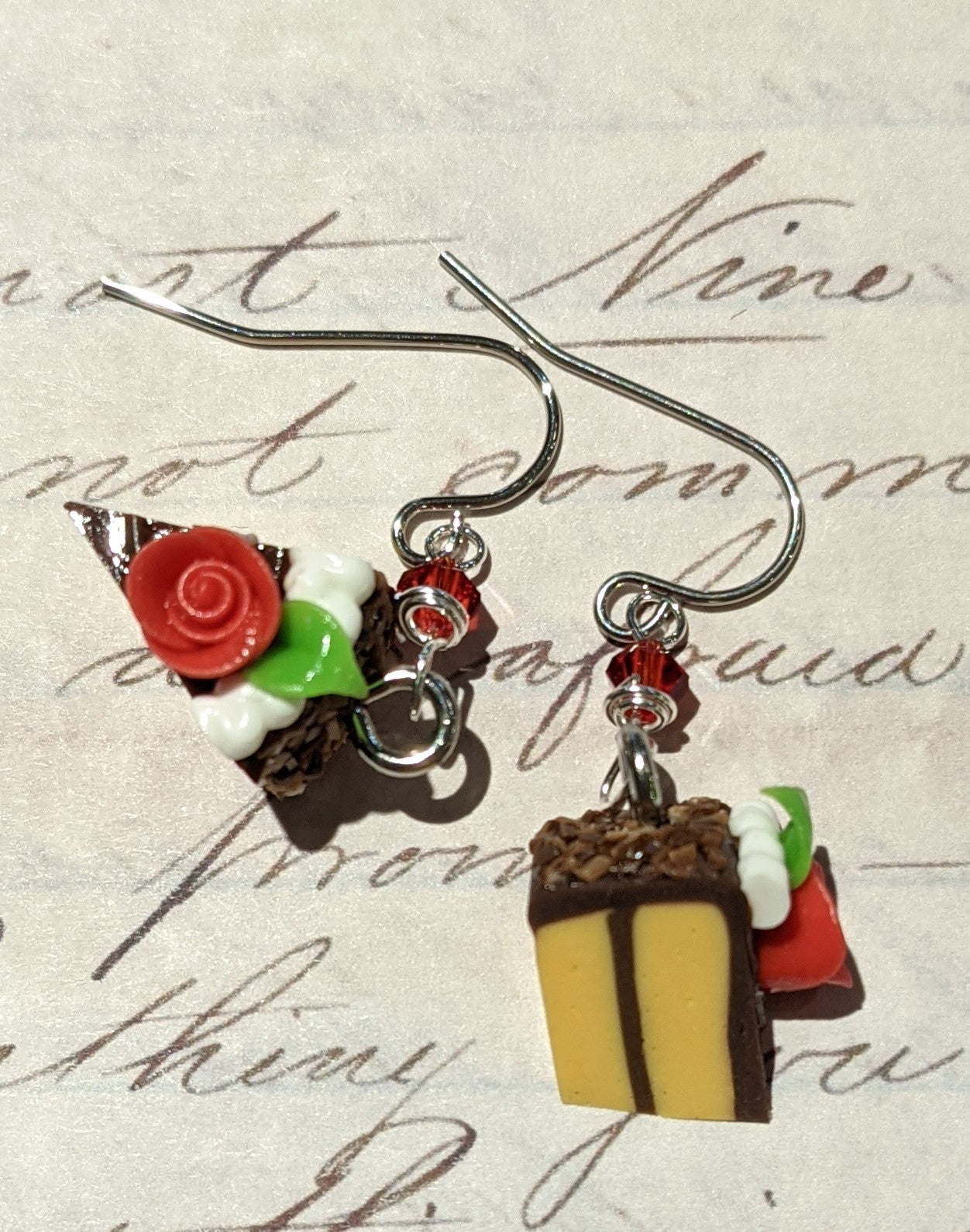 Chocolate Frosted Yellow Cake with Red Rose Earrings