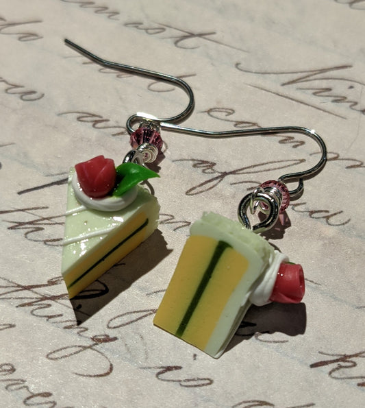 Lime Chiffon Frosted Yellow Cake with Rose Earrings
