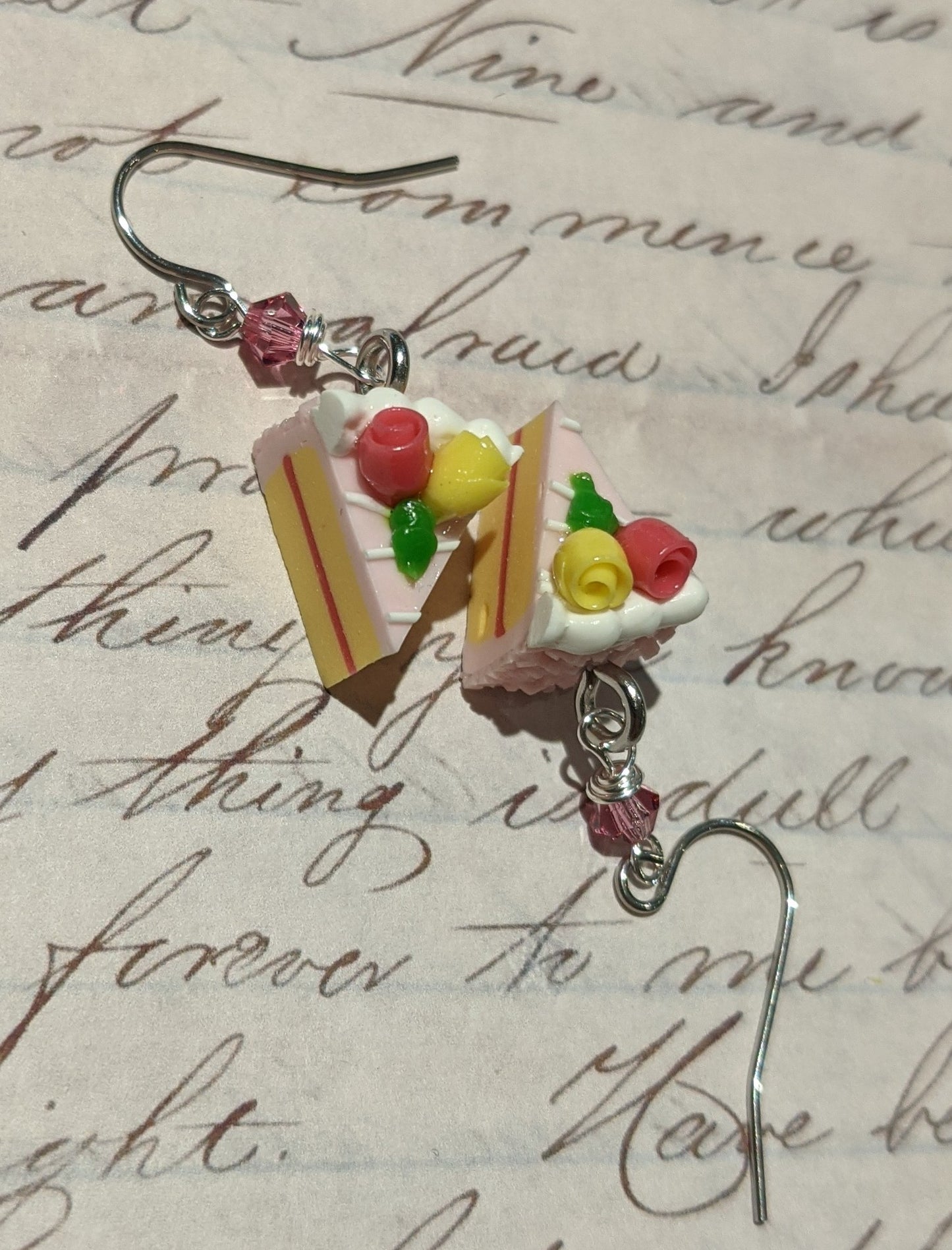 Strawberry Frosted Yellow Cake with Yellow & Pink Rose Earrings