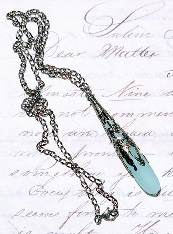 1920s Sea Glass Drop Necklace ~ Light Aqua GM