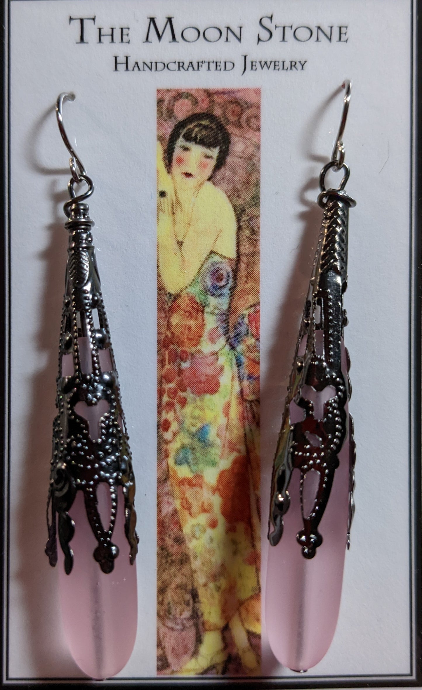 1920s Sea Glass Drop Earrings ~ Pink