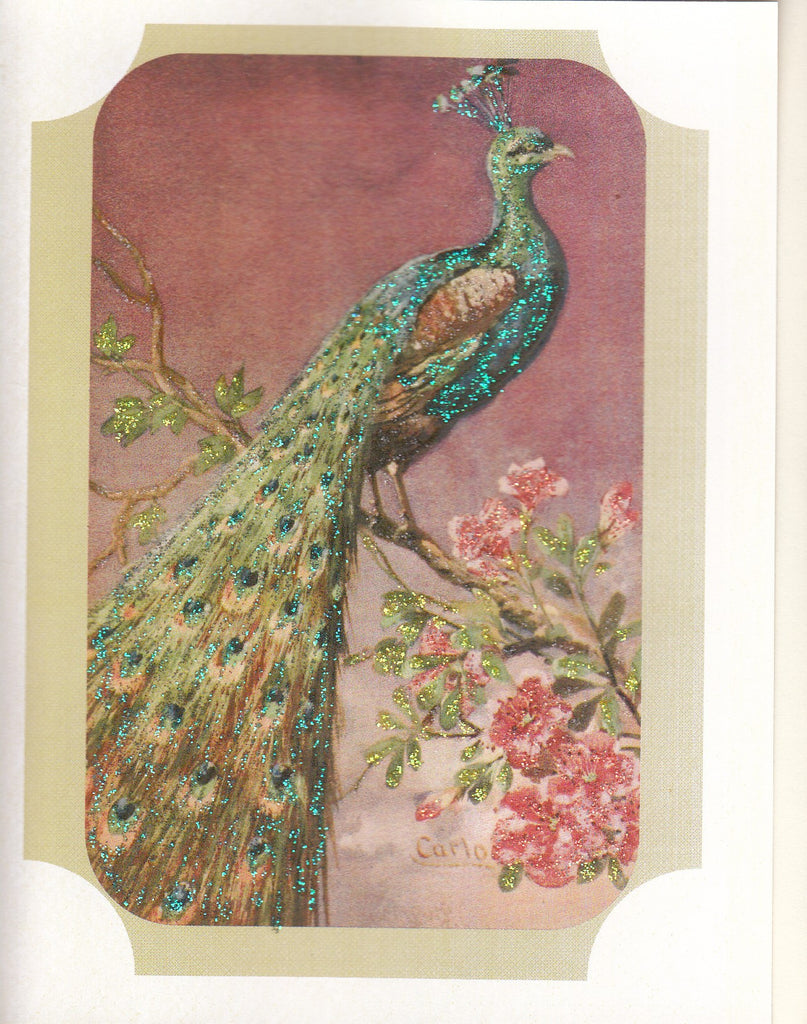 Perched Peacock Painting Glitter Card