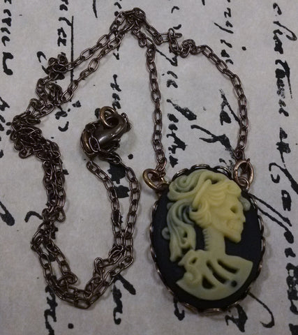 Victorian Lady Skull Cameo Necklace