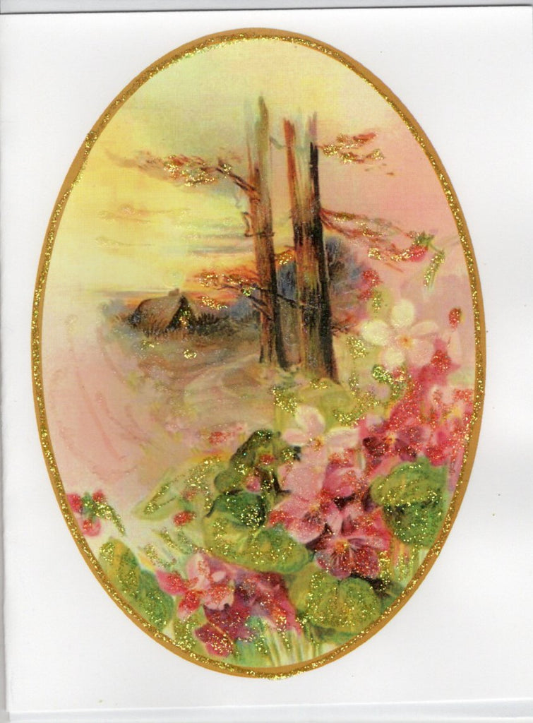 Spring Pastoral with Pink Violets Glitter Card