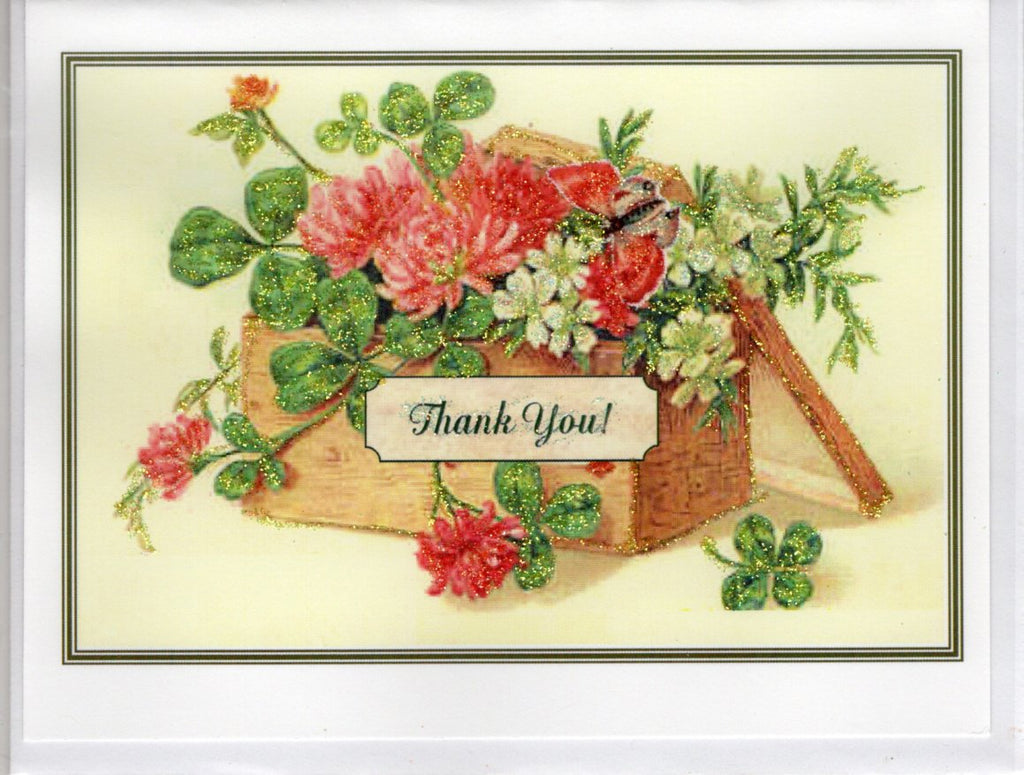 Box of Clover Thank You Card ~  Glitter Card