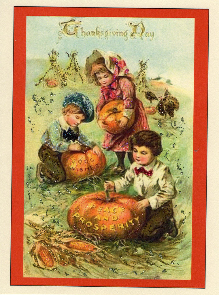 Thanksgiving Day, Peace and Prosperity Children ~ Glitter Card