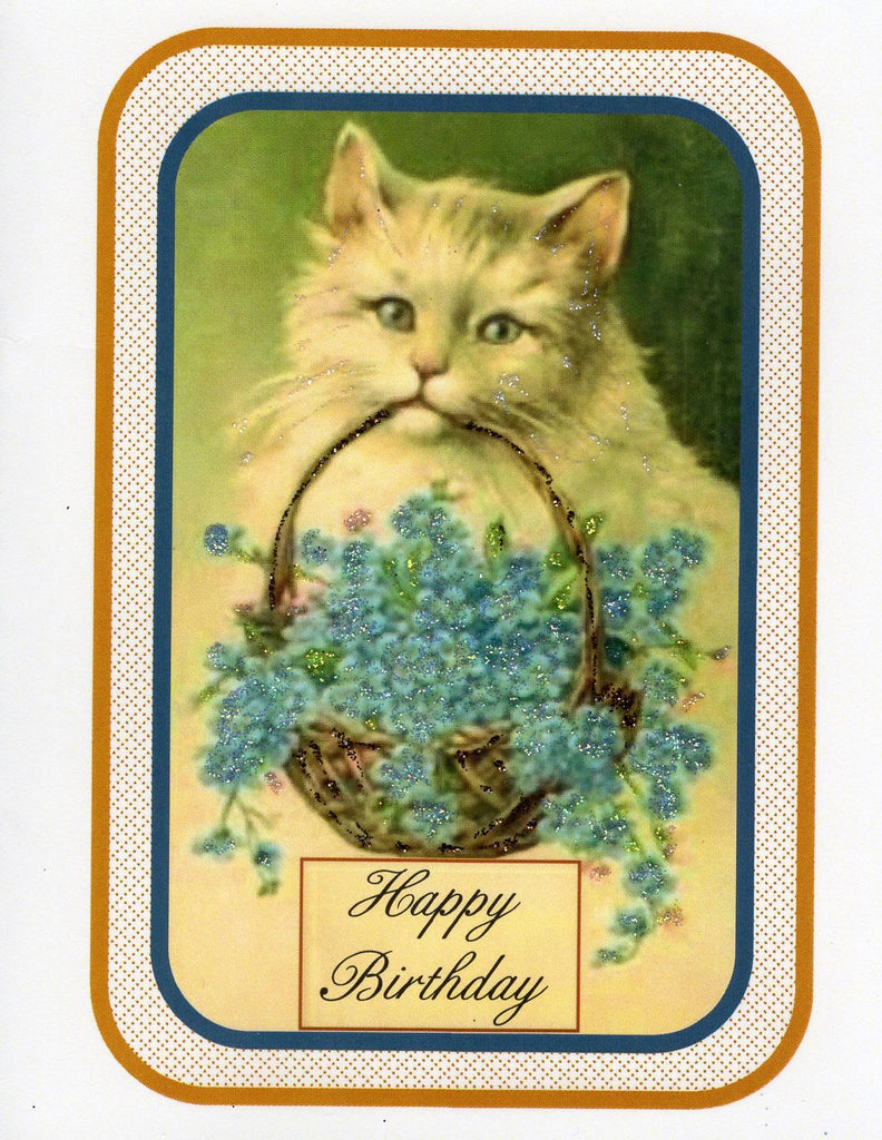 Victorian Kitty Birthday Glitter Card
