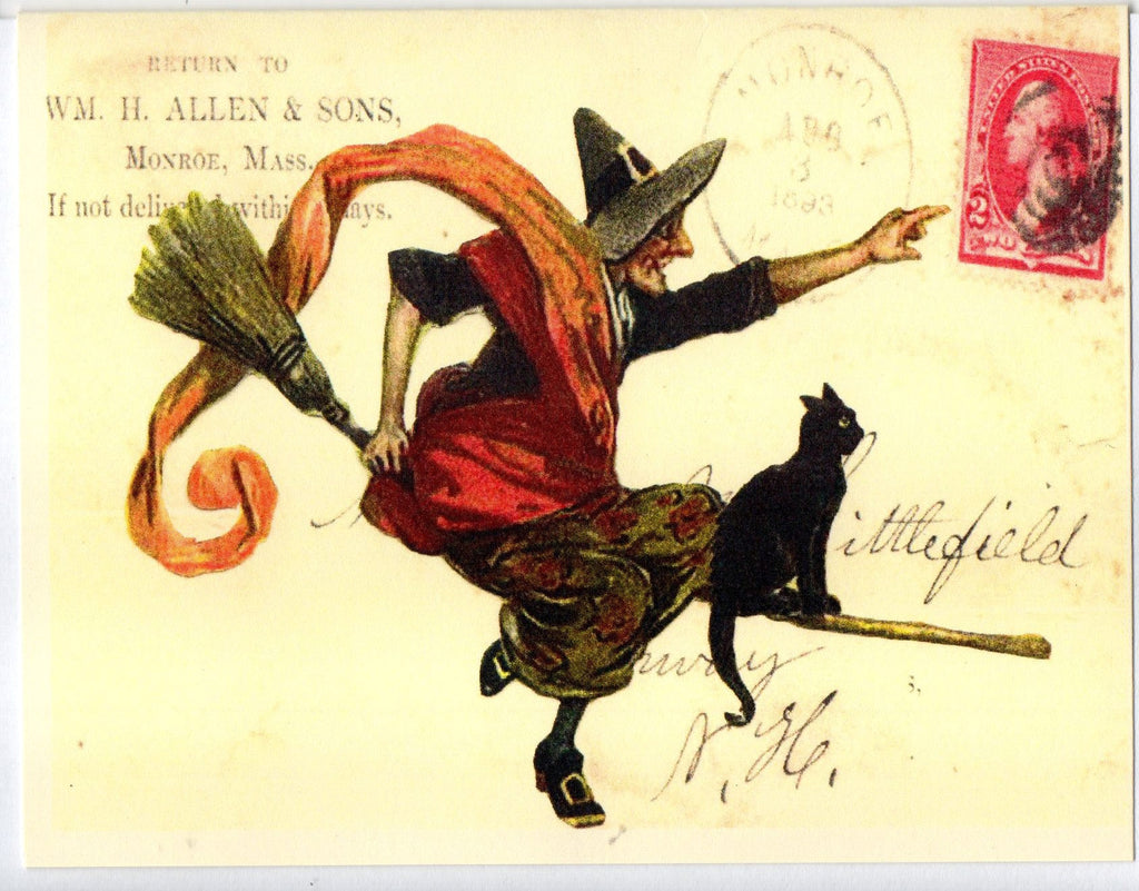 Witch & Cat on Broom Note Card