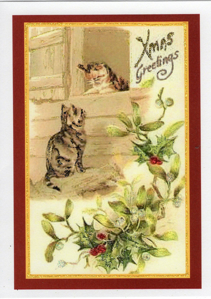 Christmas Greetings ~ Kittens at Barn Door