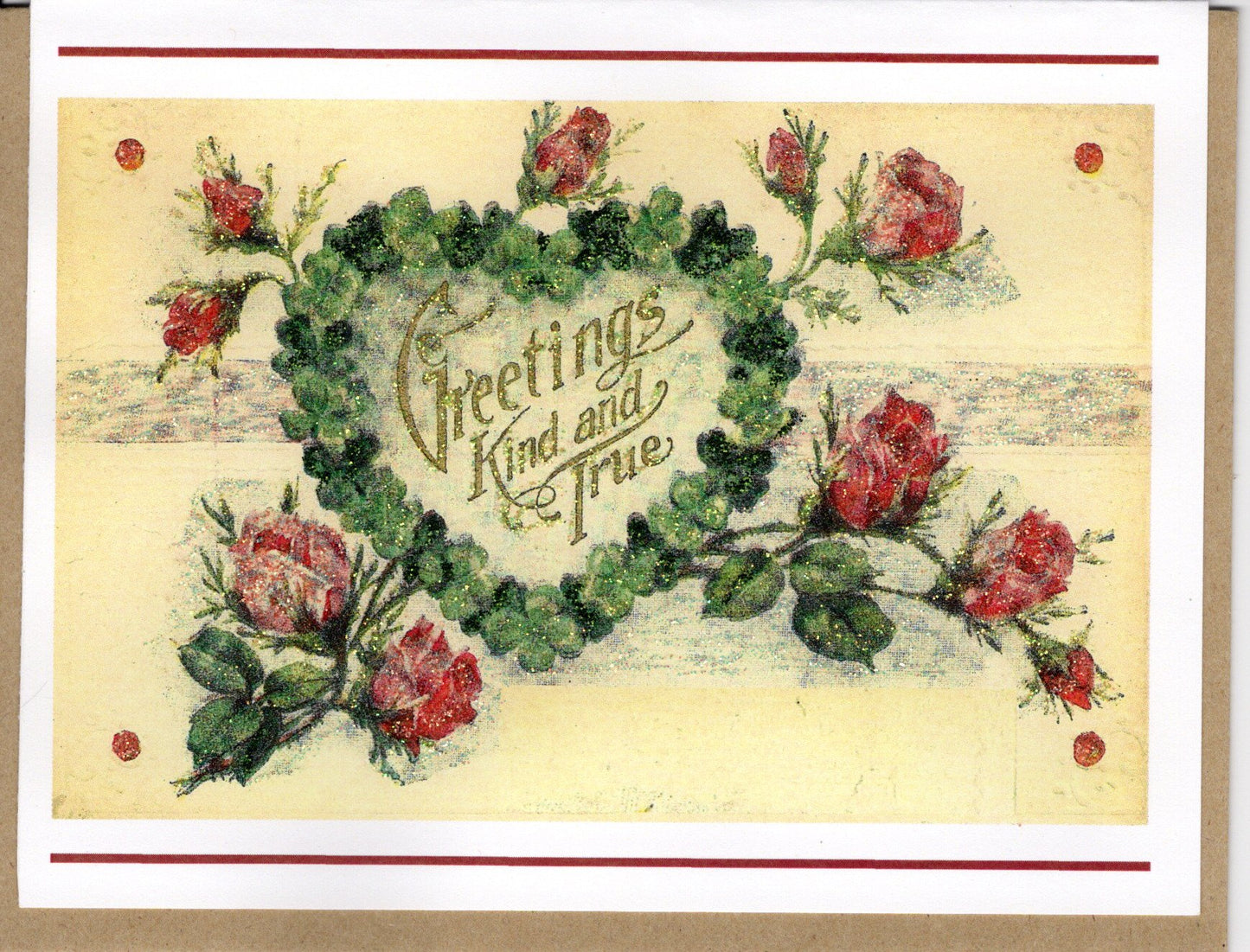 Greetings Kind and True Sentiment Glitter Card