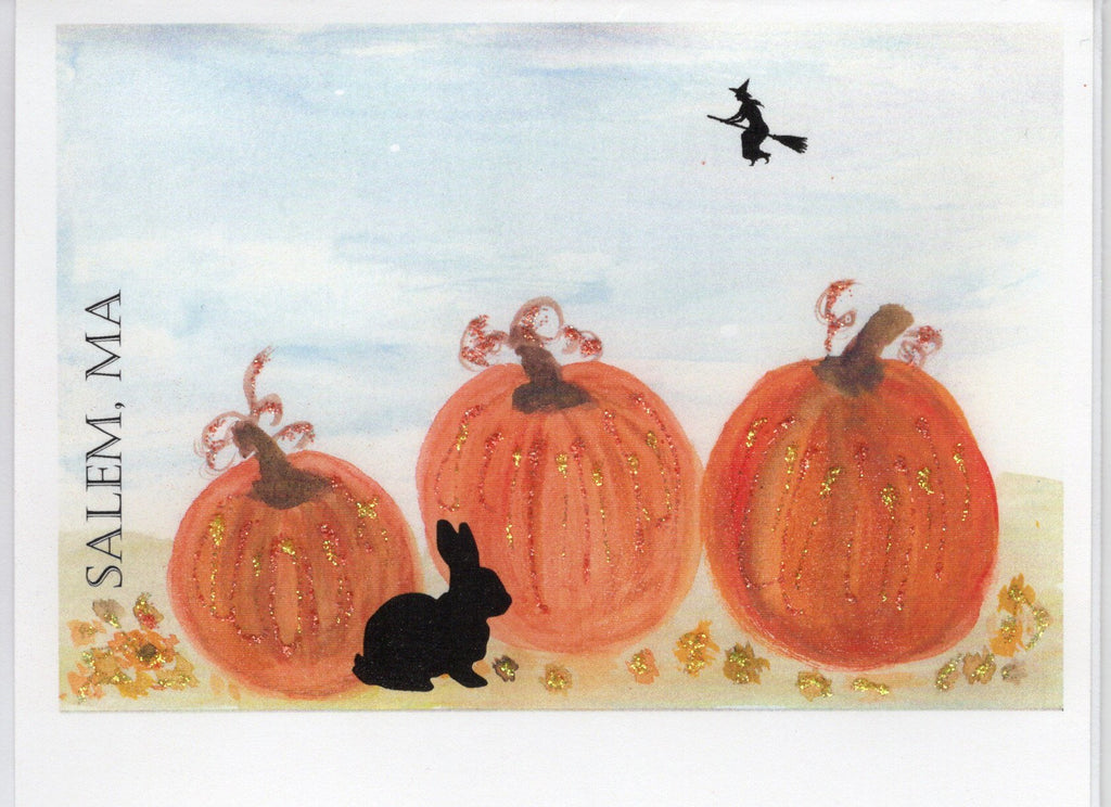 Rabbit Among Pumpkins Watercolor Glitter Card