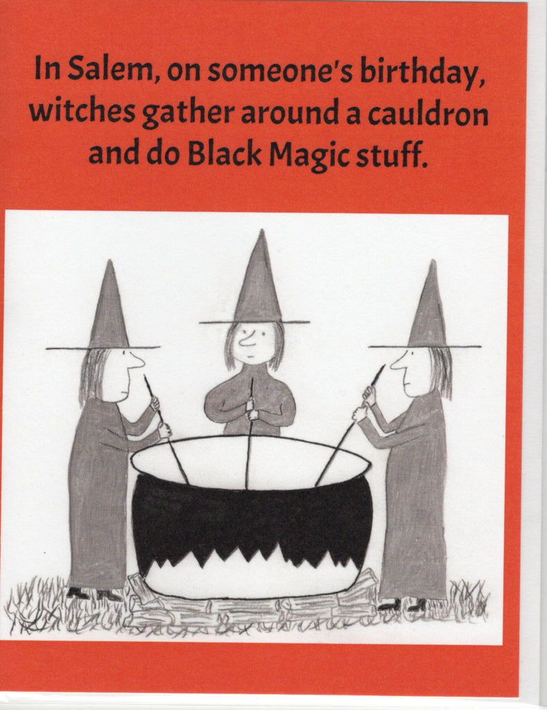 Witch City Birthday Card "In Salem, on someone's birthday, witches gather..."