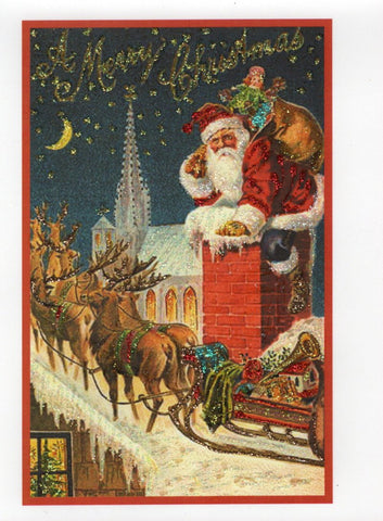 Santa on Chimney Glitter Card