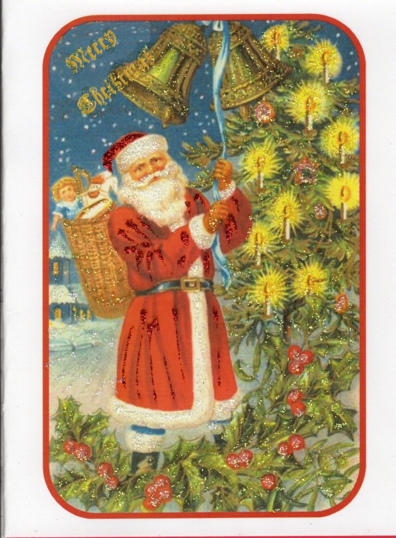 Santa Lighting Tree Glitter Card