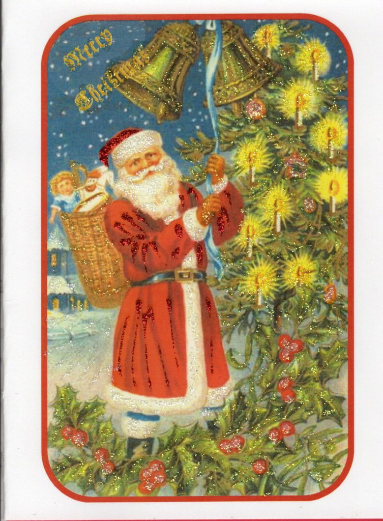 Santa Lighting Tree Glitter Card