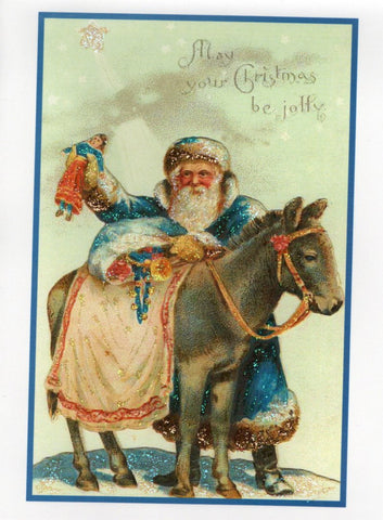 Santa and Donkey Glitter Card