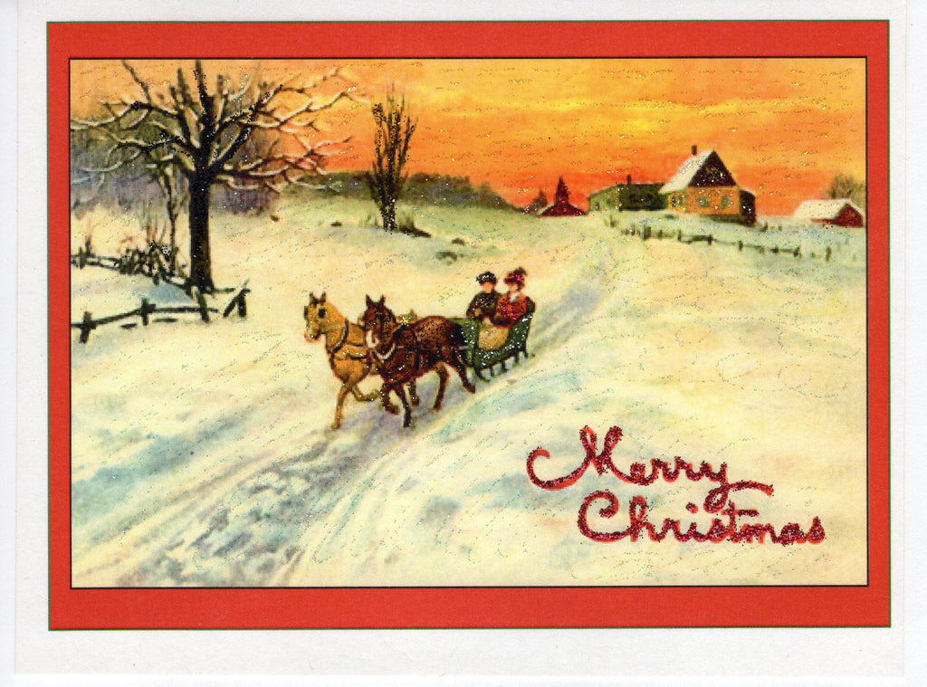 Merry Christmas Sleigh Ride Glitter Card