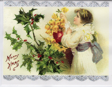Merry X-Mas ~ Holly & Yellow Roses