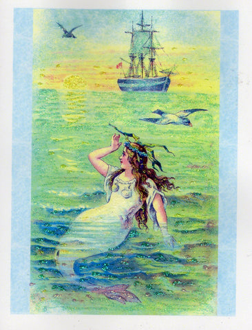 Mermaid at Dawn Glitter Card