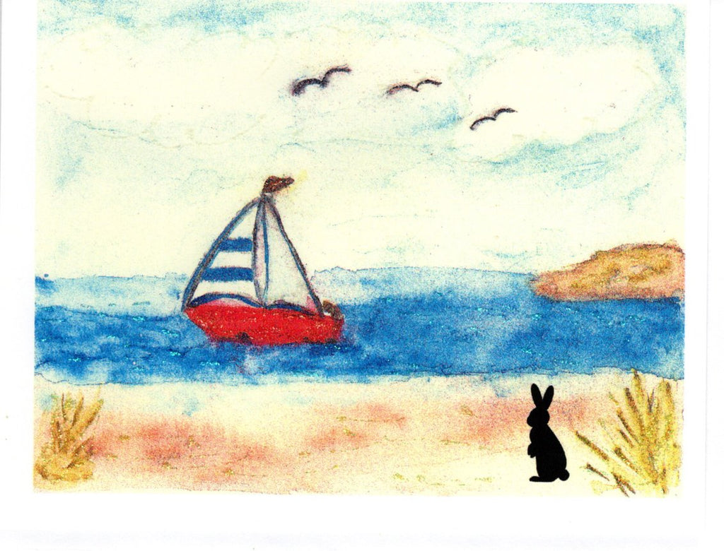 Rabbit on Seashore Watercolor Glitter Card