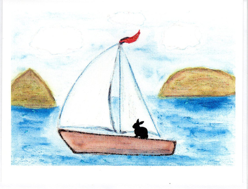 Sailing Rabbit Watercolor Glitter Card