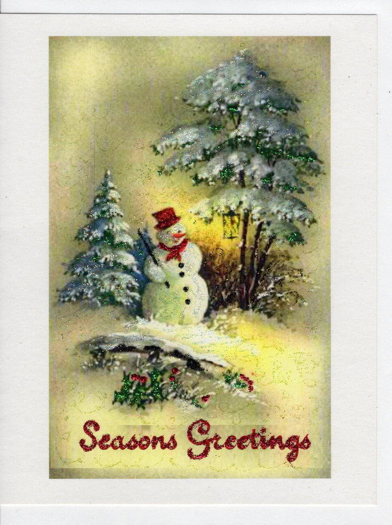 Seasons Greetings Snowman Glitter Card
